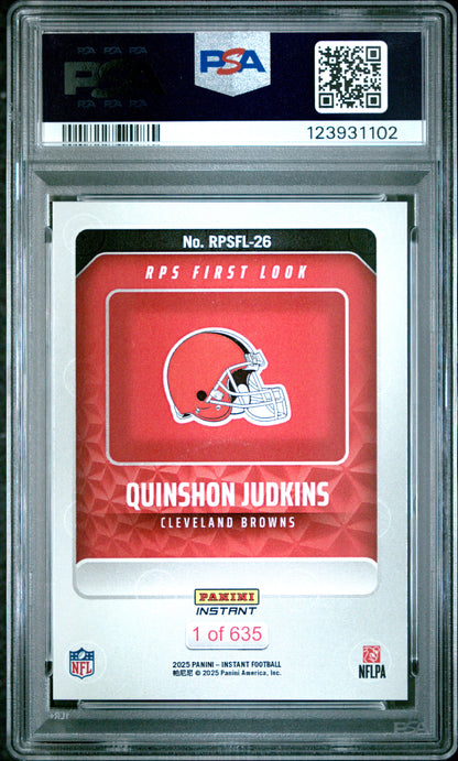 Graded 2025 Panini Instant Quinshon Judkins #RPSFL26 RPS First Look Rookie RC Football Card PSA 9 Mint