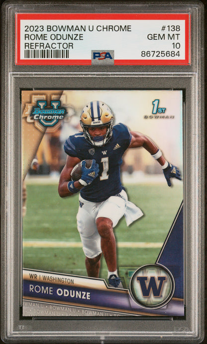 Graded 2023 Topps Bowman U Chrome Rome Odunze #138 Refractor Rookie RC Football Card PSA 10 Gem Mint