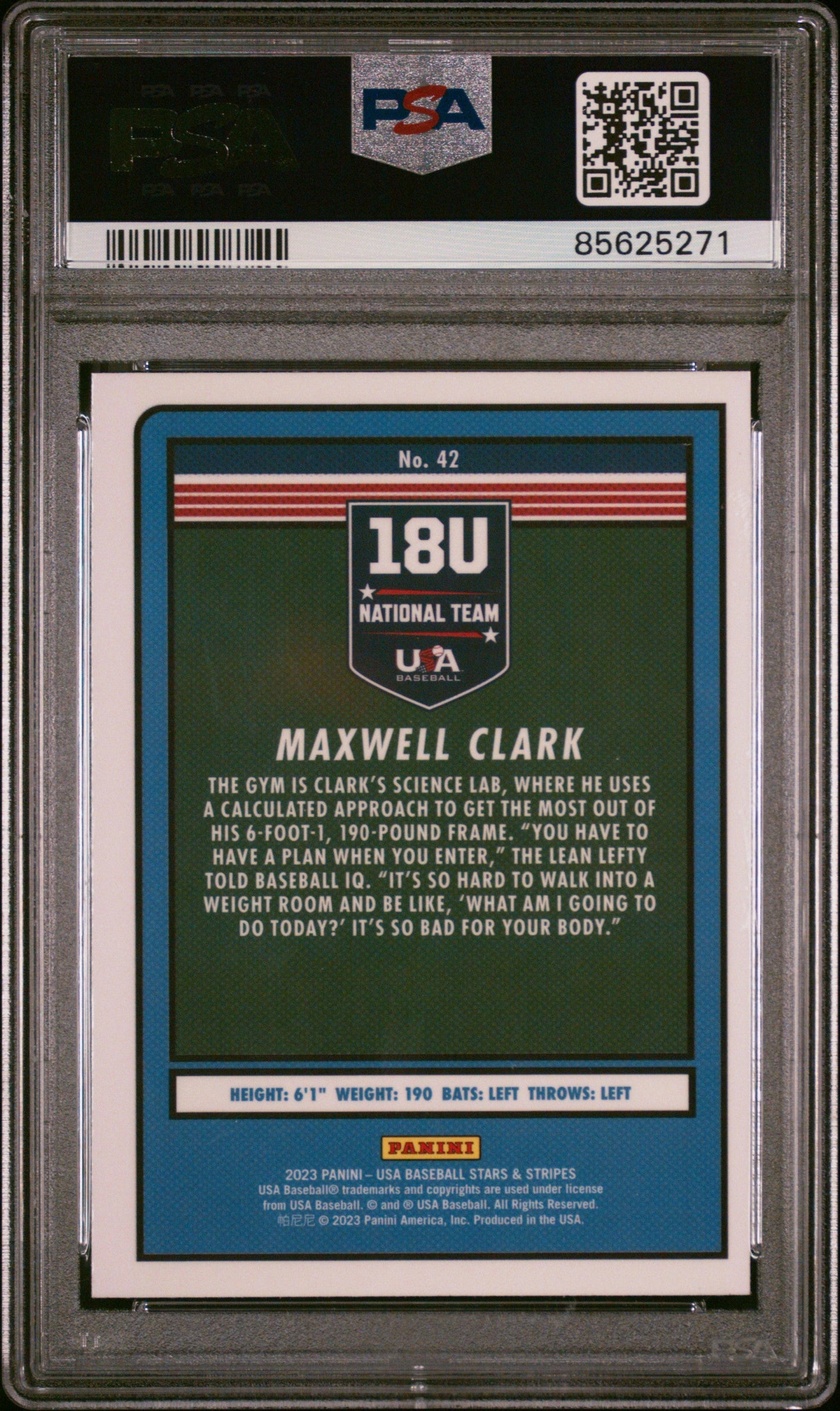 Graded 2023 Panini Stars & Stripes USA Max Clark #42 Rookie RC Baseball Card PSA 9 Mint