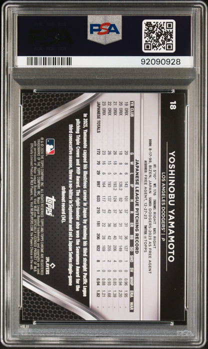 Graded 2024 Topps Chrome Black Yoshinobu Yamamoto #18 Rookie RC Baseball Card PSA 10 Gem Mint