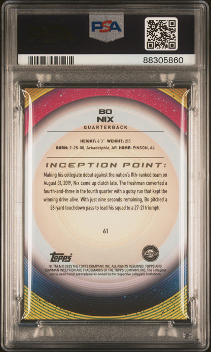 Graded 2022 Topps Bowmans U Inception Bo Nix #61 Blue V2 Foil #/99 Rookie RC Football Card PSA 10 Gem Mint