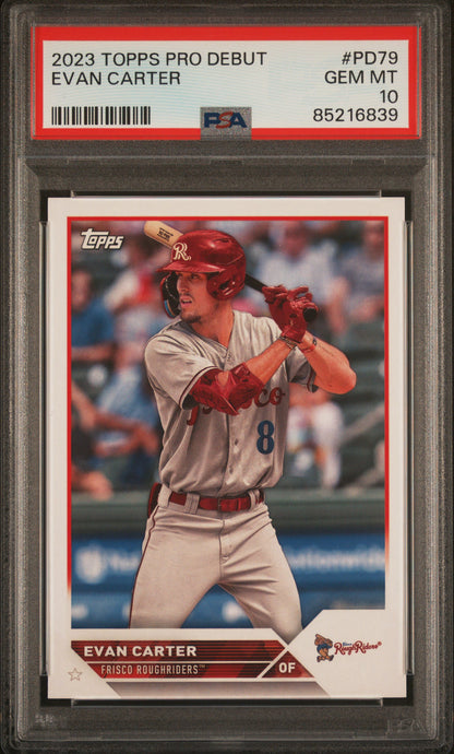 Graded 2023 Topps Pro Debut Evan Carter #PD79 Rookie RC Baseball Card PSA 10 Gem Mint