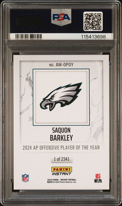 Graded 2024 Panini Instant NFL Saquon Barkley #OPOY Award Winners Football Card PSA 8 Near Mint