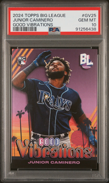 Graded 2024 Topps Big League Junior Caminero #GV25 Good Vibrations Rookie RC Baseball Card PSA 10 Gem Mint