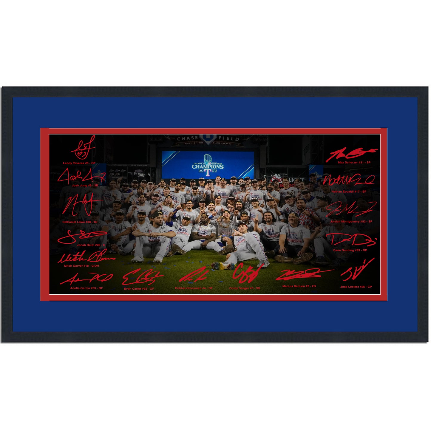 Framed Texas Rangers 2023 World Series Champions Facsimile Signature Team Auto 16x24 Baseball Photo
