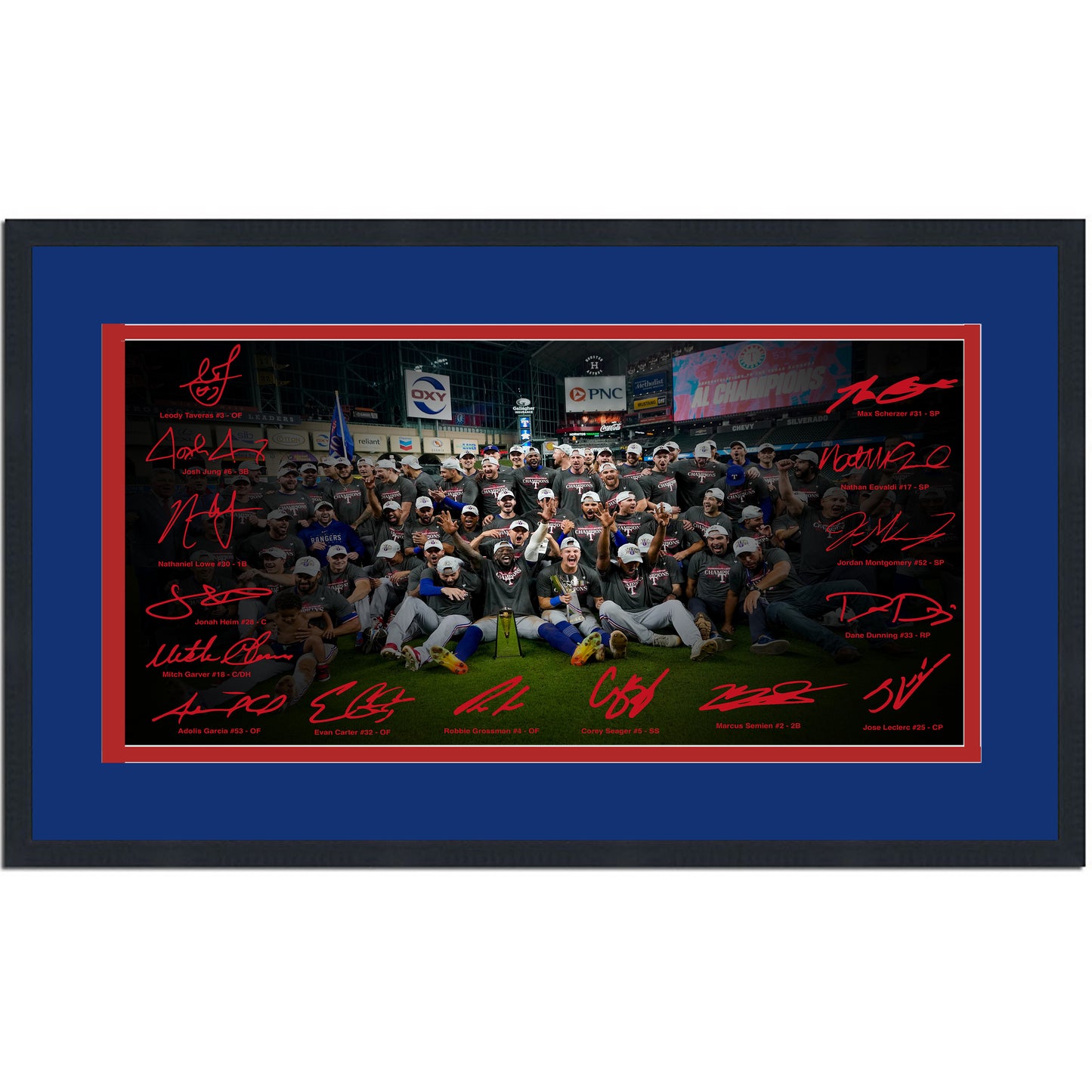 Framed Texas Rangers 2023 ALCS Champions Facsimile Signature Team Auto 16x24 Baseball Photo