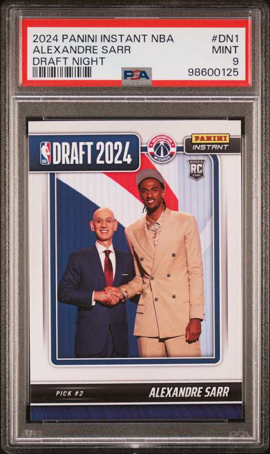 Graded 2024 Panini Instant NBA Alexandre Sarr #DN1 Draft Night Rookie RC Basketball Card PSA 9 Mint