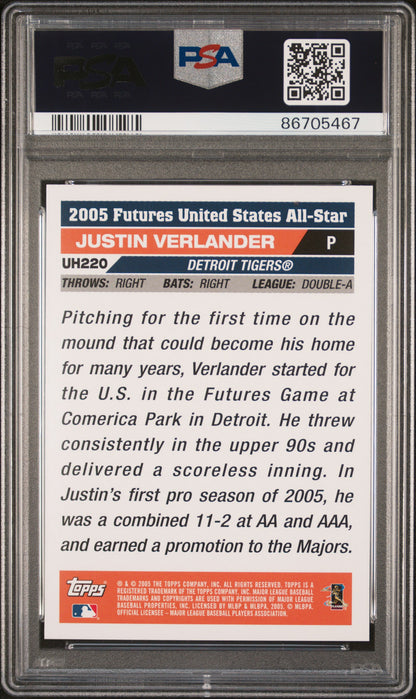 Graded 2005 Topps Justin Verlander #UH220 Updates & Highlights Rookie RC Baseball Card PSA 10 Gem Mint