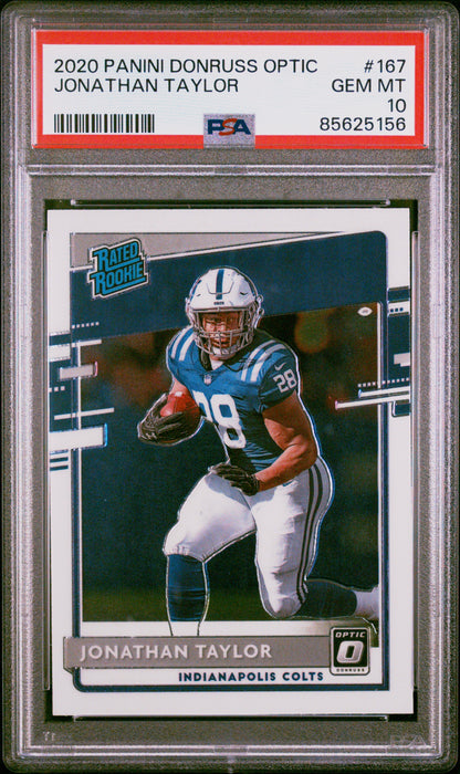 Graded 2020 Panini Donruss Optic Jonathan Taylor #167 Rookie RC Football Card PSA 10 Gem Mint