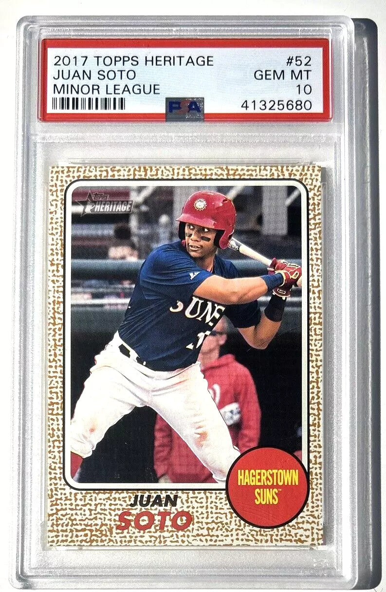 Graded 2017 Topps Heritage Juan Soto #52 Minor League Rookie RC Baseball Card PSA 10 Gem Mint
