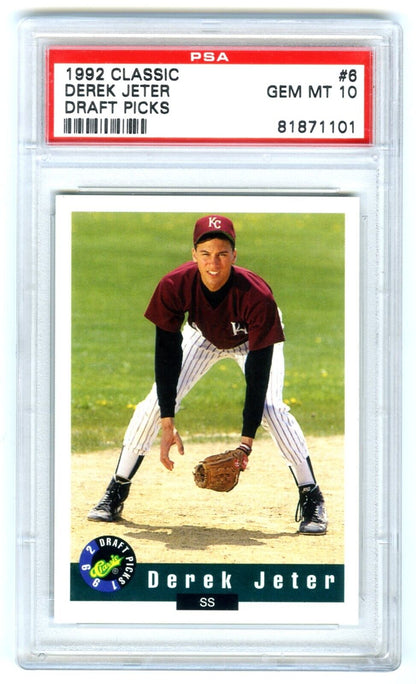 Graded 1992 Classic Derek Jeter #6 Draft Picks Rookie RC Baseball Card PSA 10 Gem Mint