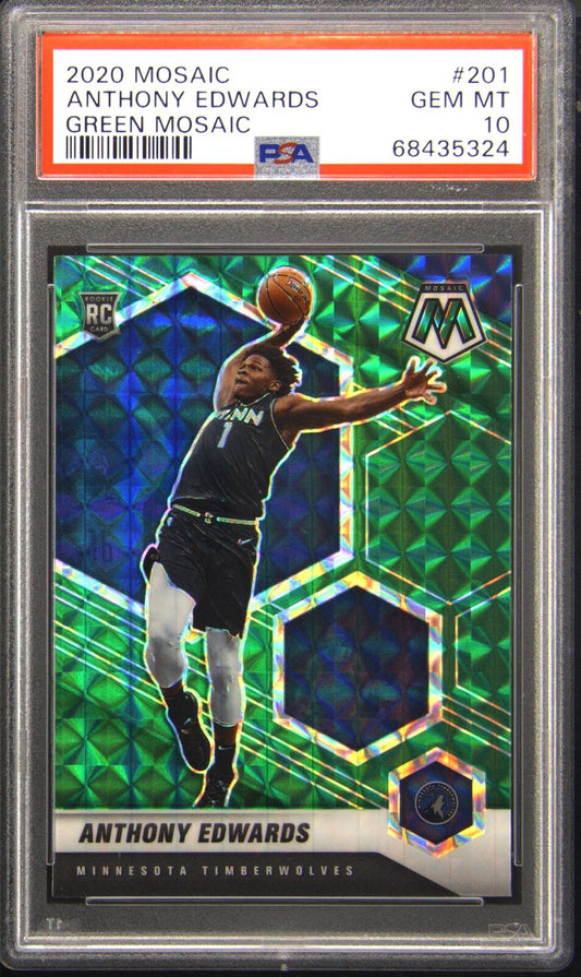 Graded 2020-21 Panini Mosaic Anthony Edwards #201 Green Mosaic Rookie RC Basketball Card PSA 10 Gem Mint