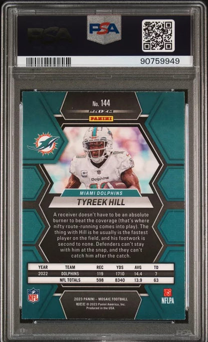 Graded 2023 Panini Mosaic Tyreek Hill #144 Reactive Blue Football Card PSA 10 Gem Mint