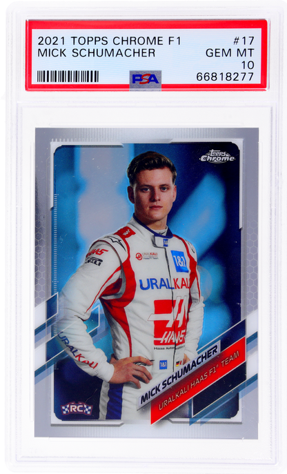Graded 2021 Topps Chrome F1 Mick Schumacher #17 Rookie RC F1 Racing Card PSA 10 Gem Mint