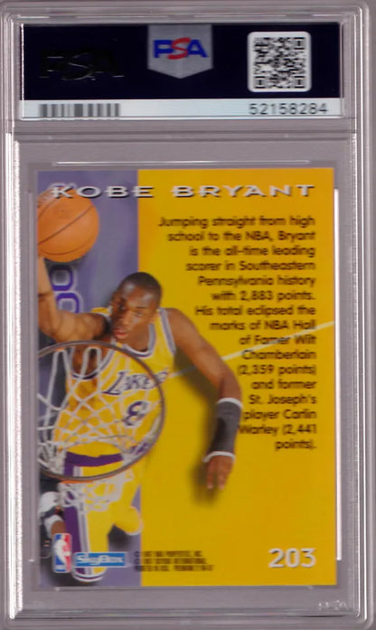 Graded 1996 Skybox Premium Kobe Bryant #203 Rookie RC Basketball Card PSA 9 Mint