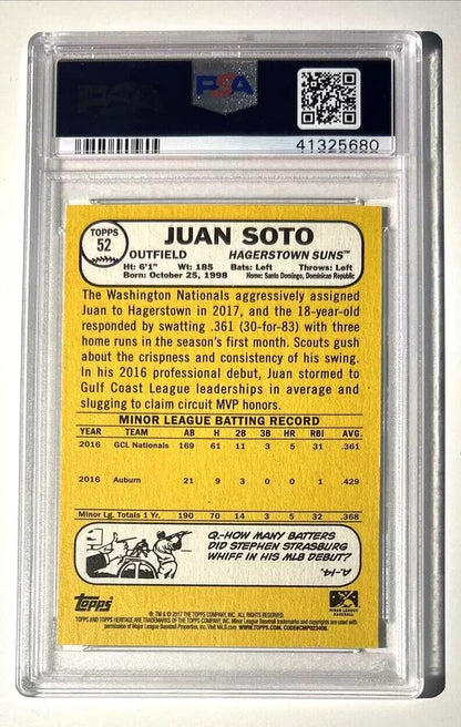 Graded 2017 Topps Heritage Juan Soto #52 Minor League Rookie RC Baseball Card PSA 10 Gem Mint