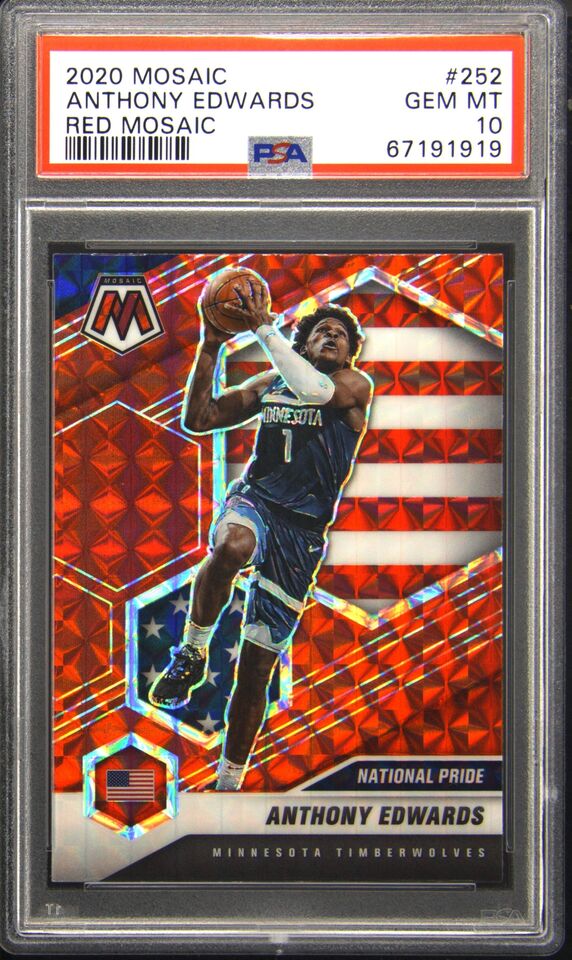 Graded 2020 Panini Mosaic Anthony Edwards #252 Red Mosaic Rookie RC Basketball Card PSA 10 Gem Mint