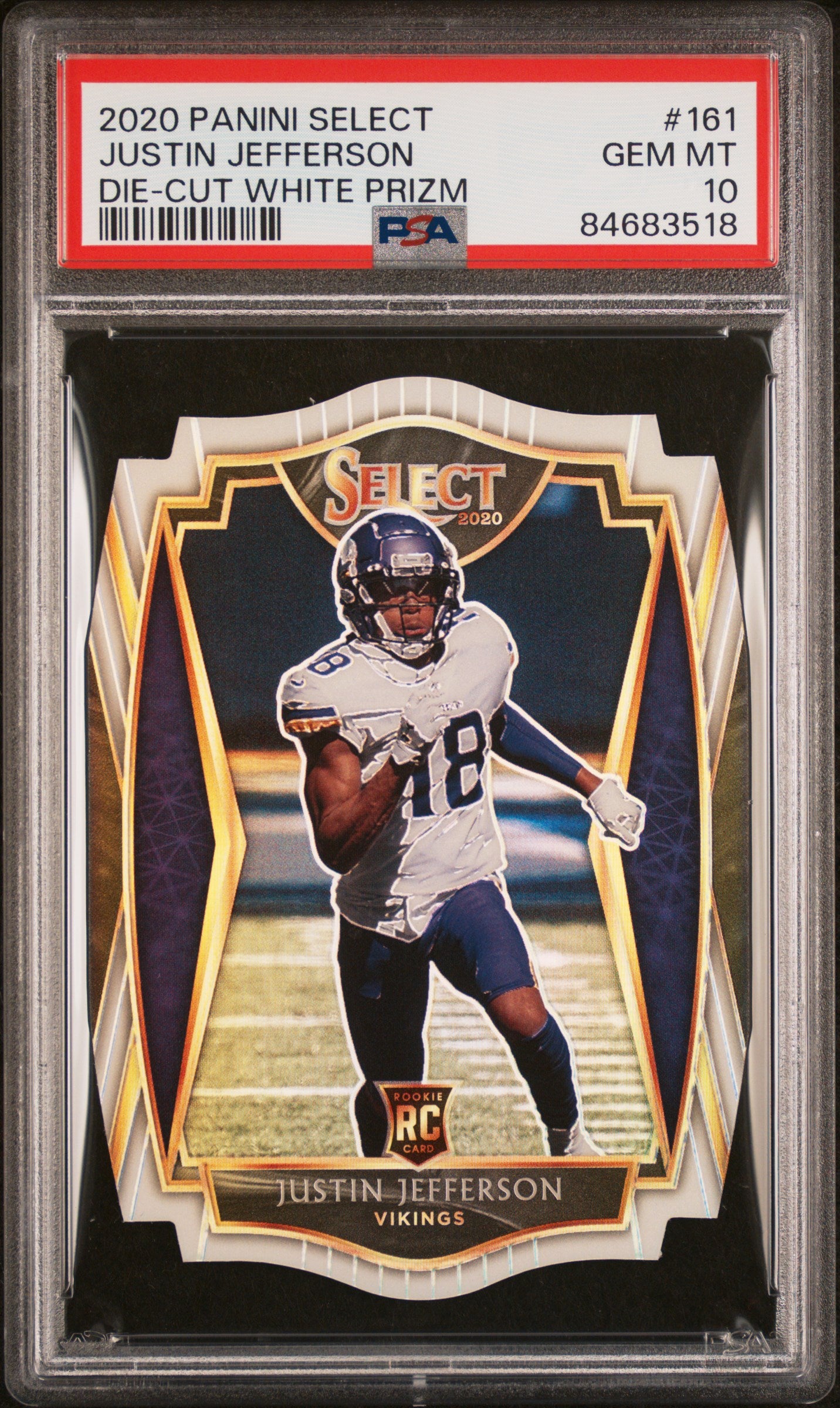 Graded 2020 Panini Select Justin Jefferson #161 Die Cut White Prizm Rookie RC Football Card PSA 10 Gem Mint
