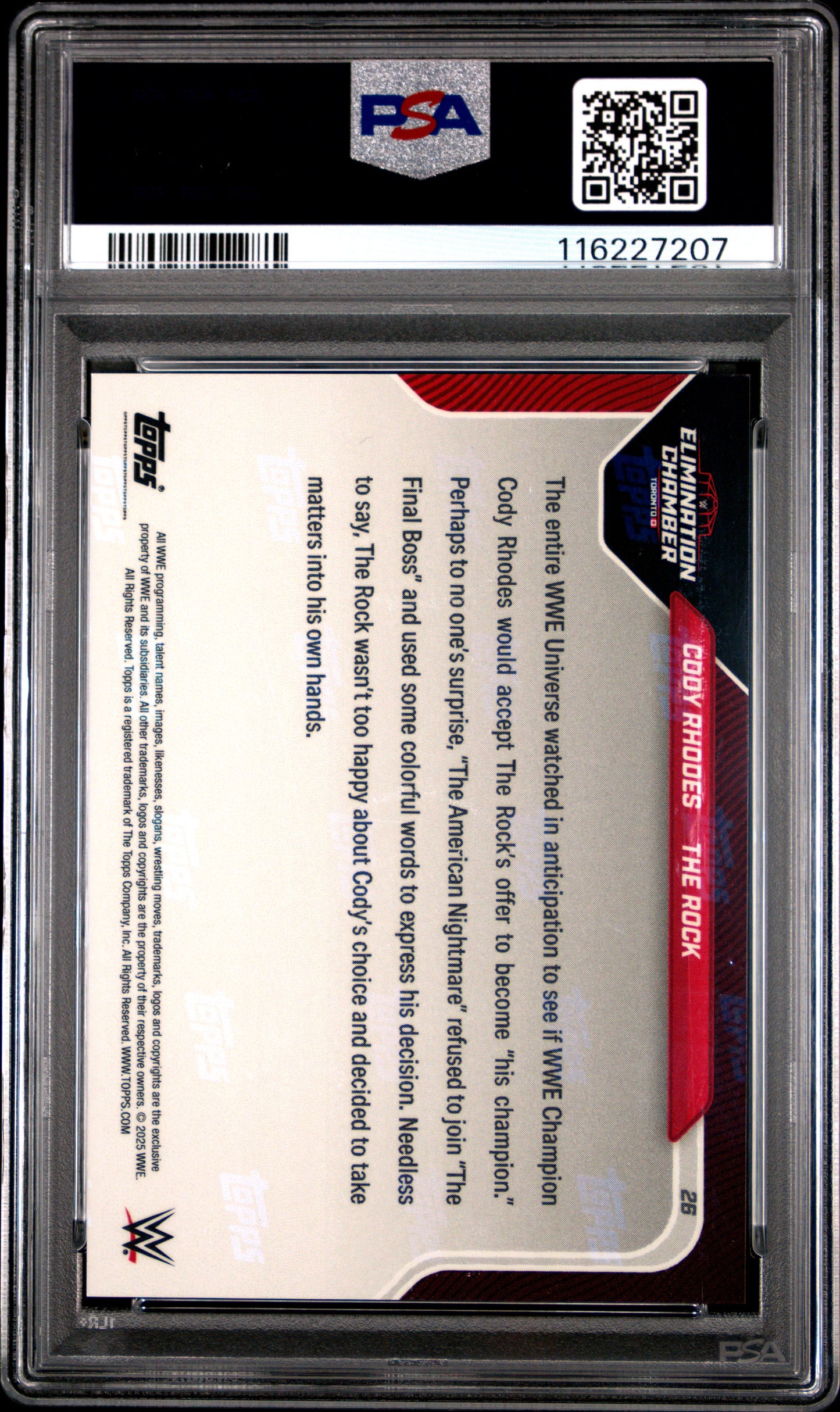 Graded 2025 Topps Now WWE Cody Rhodes/The Rock #26 Wrestling Card PSA 10 Gem Mint