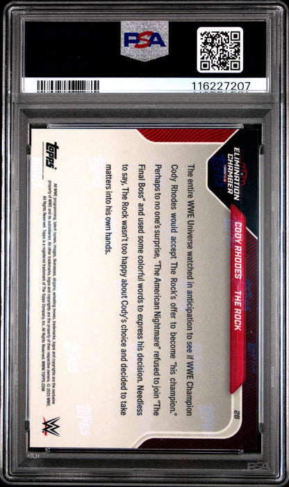 Graded 2025 Topps Now WWE Cody Rhodes/The Rock #26 Wrestling Card PSA 10 Gem Mint