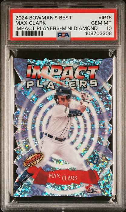 Graded 2024 Topps Bowmans Best Max Clark #IP18 Impact Players Mini Diamond Rookie RC Baseball Card PSA 10 Gem Mint