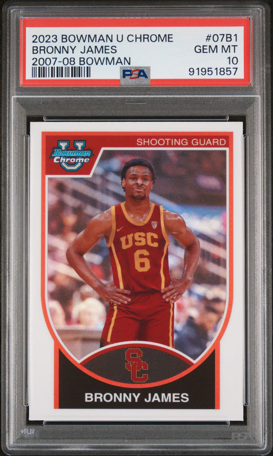 Graded 2023 Topps Bowman U Chrome Bronny James #07B1 2007-08 Bowman Rookie RC Basketball Card PSA 10 Gem Mint