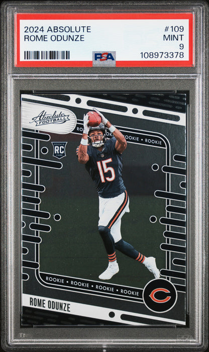 Graded 2024 Panini Absolute Rome Odunze #109 Rookie RC Football Card PSA 9 Mint