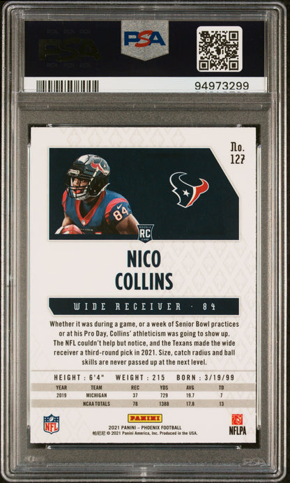 Graded 2021 Panini Phoenix Nico Collins #127 Fire Burst Rookie RC Football Card PSA 10 Gem Mint