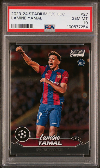 Graded 2023 Topps Stadium Club Chrome UCC Lamine Yamal #27 Rookie RC Soccer Card PSA 10 Gem Mint