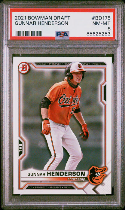 Graded 2021 Topps Bowman Draft Gunnar Henderson #BD175 Rookie RC Baseball Card PSA 8 Near Mint