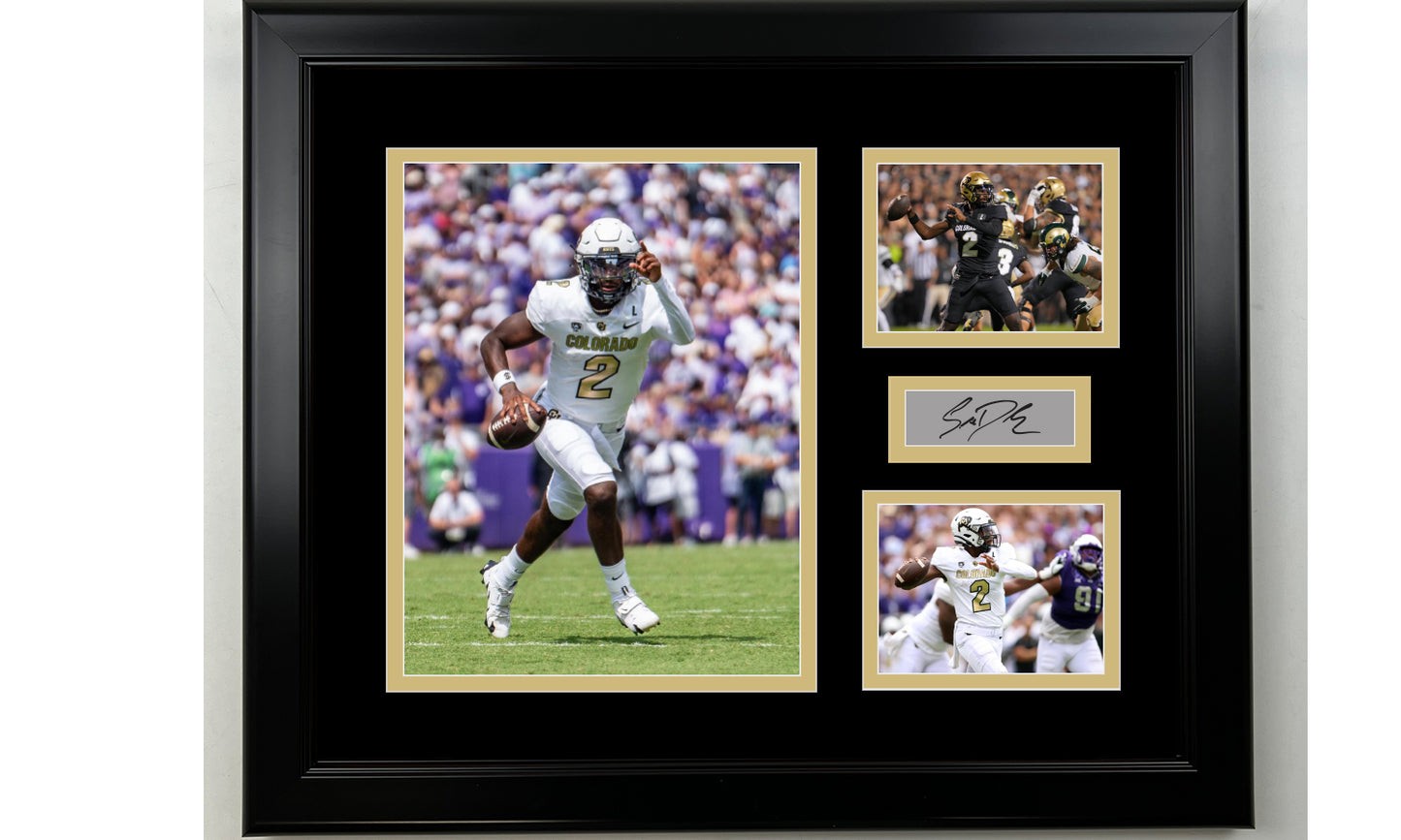 Framed Shedeur Sanders Colorado Buffaloes Facsimile Laser Engraved Signature NCAA Football 14x11 3 Photo Collage
