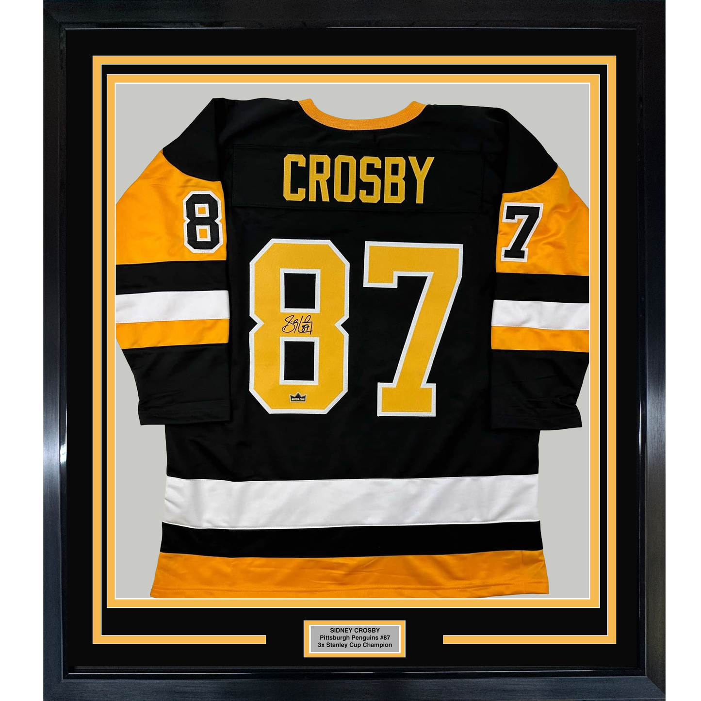 Framed Facsimile Autographed Sidney Crosby 35x39 Pittsburgh Black Reprint Laser Auto Hockey Jersey