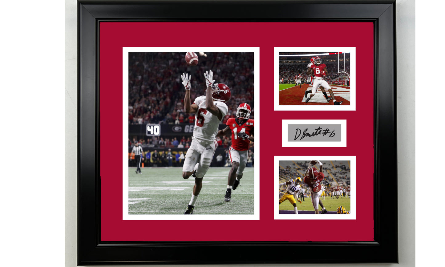 Framed Devonta Smith Alabama Crimson Tide Facsimile Laser Engraved Signature Football 14x11 3 Photo Collage