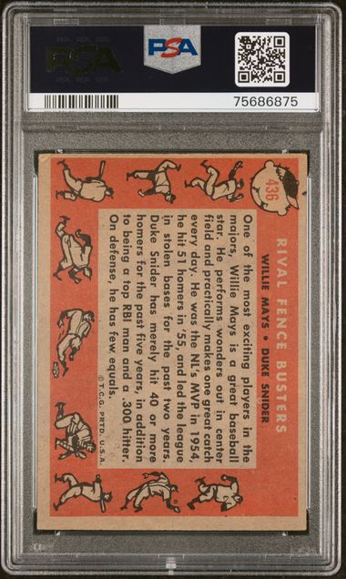 Graded 1958 Topps Rival Fence Busters Willie Mays Duke Snider #436 Baseball Card PSA 4 VG-EX