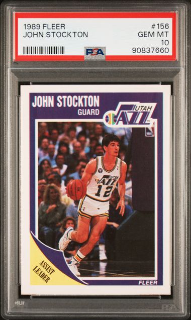 Graded 1989 Fleer John Stockton #156 2nd Year Basketball Card PSA 10 Gem Mint