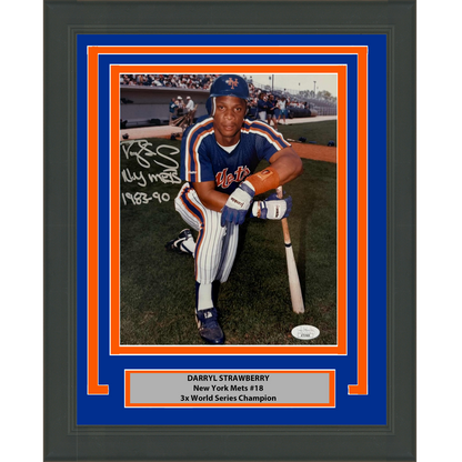Framed Autographed/Signed Darryl Strawberry New York Mets 8x10 Baseball Photo JSA COA