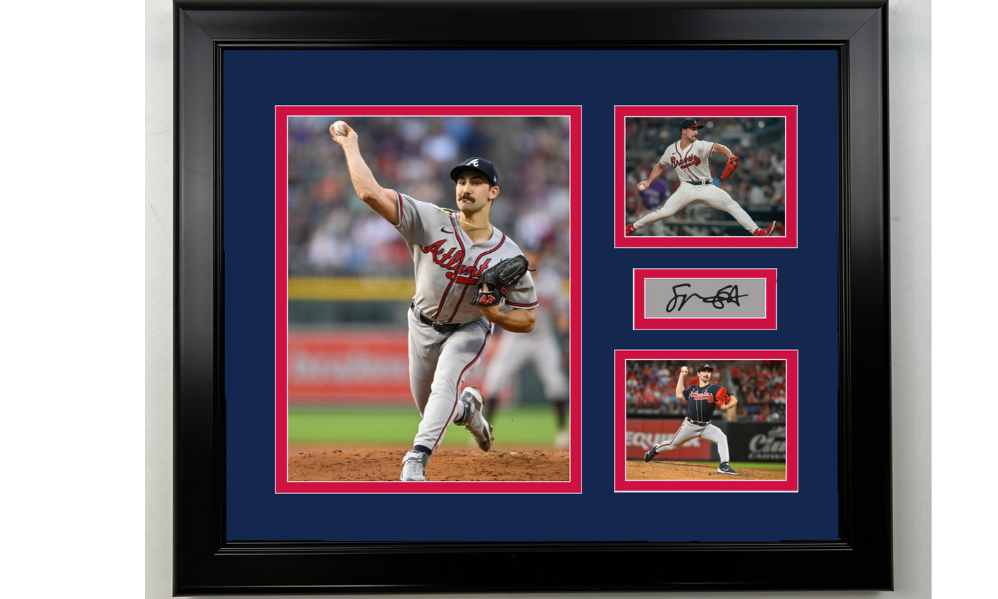 Framed Spencer Strider Atlanta Braves Facsimile Laser Engraved Signature Baseball 14x11 3 Photo Collage