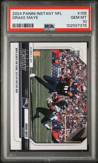 Graded 2024 Panini Instant NFL Drake Maye #105 Rookie RC Football Card PSA 10 Gem Mint