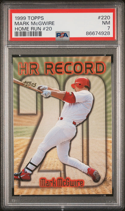 Graded 1999 Topps Mark McGwire #220 Home Run #20 Baseball Card PSA 7 Near Mint