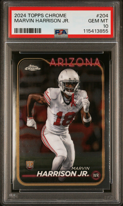 Graded 2024 Topps Chrome Marvin Harrison Jr #204 Rookie RC Football Card PSA 10 Gem Mint
