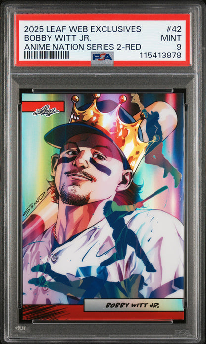 Graded 2025 Leaf Web Exclusives Bobby Witt Jr #42 Anime Nation Series 2 Red /25 Baseball Card PSA 9 Mint