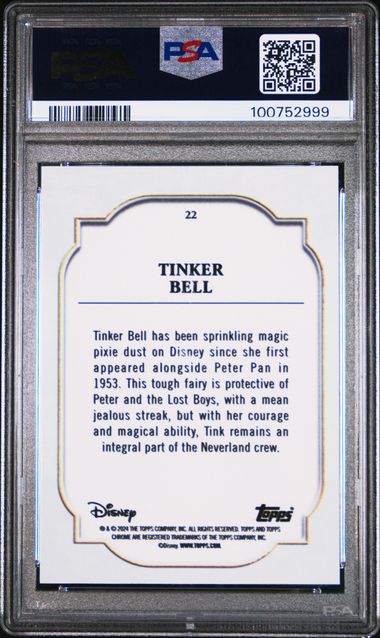 Graded 2024 Topps Chrome Disney Tinker Bell #22 Peter Pan Card PSA 10 Gem Mint