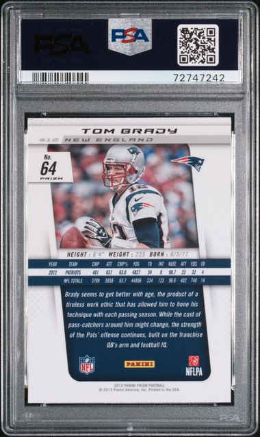 Graded 2013 Panini Prizm Red Pulsar Prizm Tom Brady #64 Football Card PSA 9 Mint