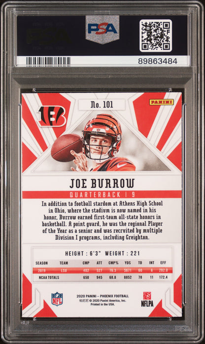 Graded 2020 Panini Phoenix Joe Burrow #101 Fire Burst Rookie RC Football Card PSA 10 Gem Mint