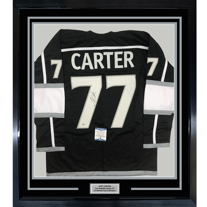 Framed Autographed/Signed Jeff Carter 35x39 Los Angeles LA Black Hockey Jersey Beckett BAS COA
