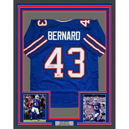 Framed Autographed/Signed Terrel Bernard 35x39 Buffalo Blue Football Jersey Beckett BAS COA