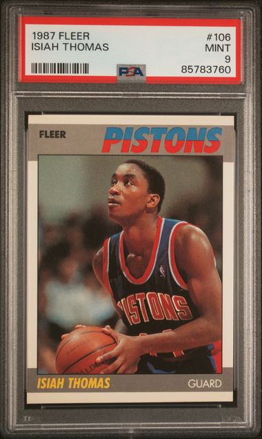 Graded 1987 Fleer Isiah Thomas #106 2nd Year Basketball Card PSA 9 Mint