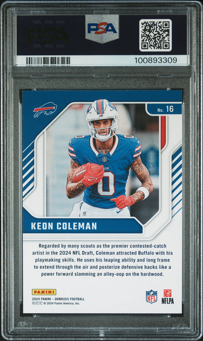 Graded 2024 Panini Donruss Keon Coleman #16 The Elite Series Rookies Rookie RC Football Card PSA 10 Gem Mint