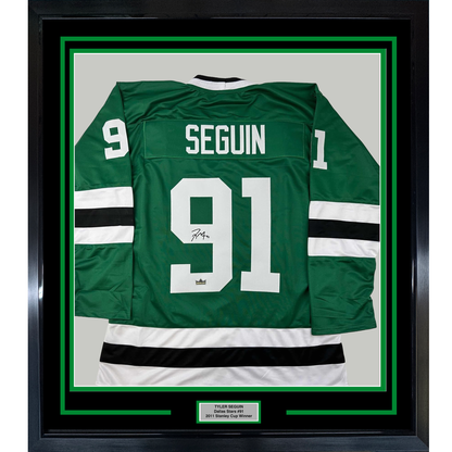 Framed Facsimile Autographed Tyler Seguin 35x39 Dallas Green Reprint Laser Auto Hockey Jersey