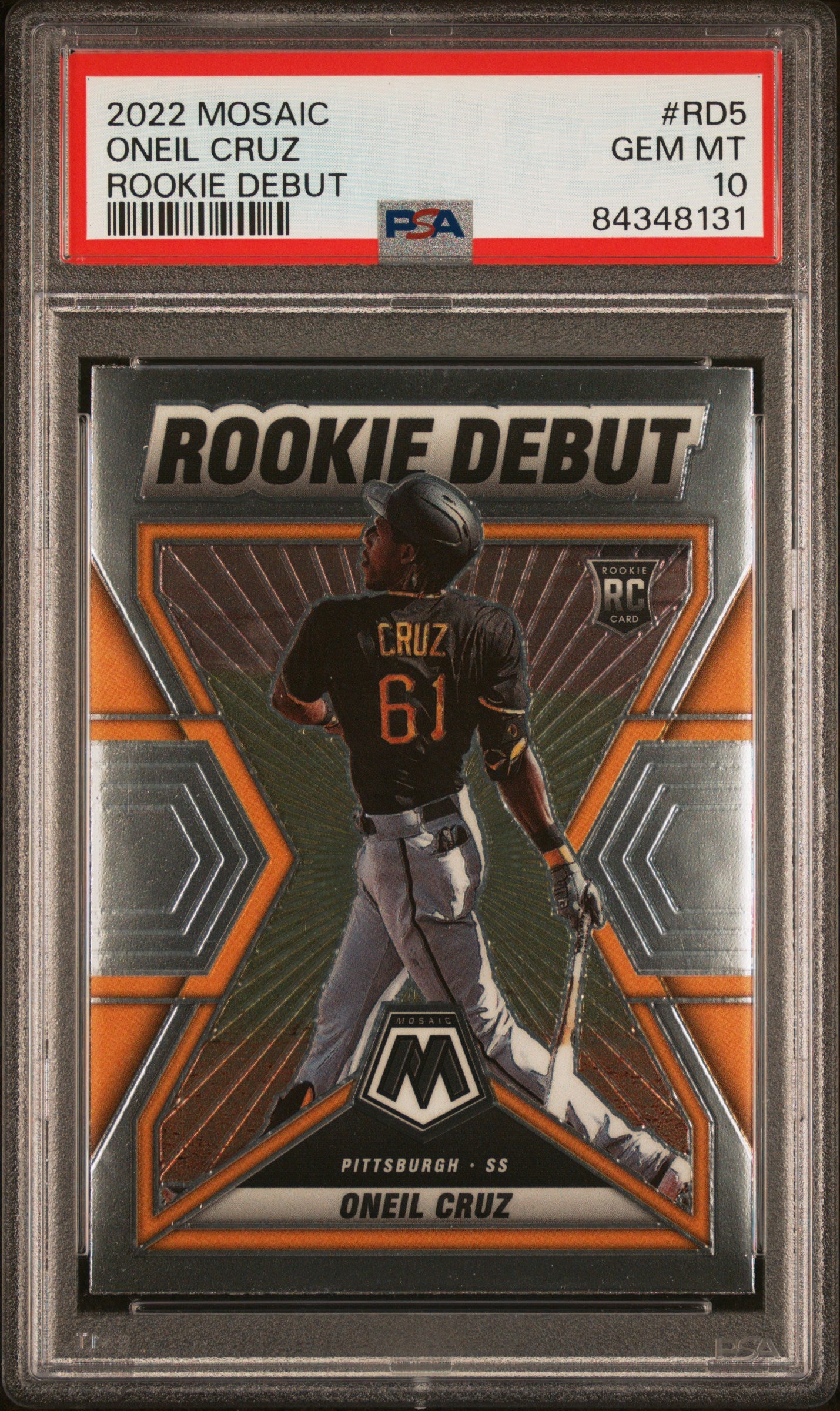 Graded 2022 Panini Mosaic Oneil Cruz #RD5 Rookie Debut RC Baseball Card PSA 10 Gem Mint